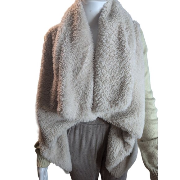 Venus Cozy & Soft Faux Fur Mixed Media Knit Open Front Cardigan Sz Small - Picture 3 of 10
